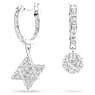 Viseči uhani Dextera, Asimetričen dizajn, Okrogli rez, Zvezda in kocka, Beli, Prevleka iz rodija - Swarovski, 5693194