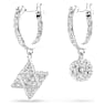 Viseči uhani Dextera, Asimetričen dizajn, Okrogli rez, Zvezda in kocka, Beli, Prevleka iz rodija - Swarovski, 5693194