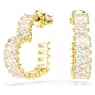 Matrix hoop earrings, Baguette cut, Heart, Small, White, Gold-tone plated - Swarovski, 5693512
