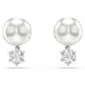 Matrix stud earrings, Crystal pearl, Round cut, White, Rhodium plated - Swarovski, 5694225