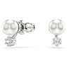 Matrix stud earrings, Crystal pearl, Round cut, White, Rhodium plated - Swarovski, 5694225