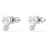 Matrix stud earrings, Crystal pearl, Round cut, White, Rhodium plated - Swarovski, 5694225