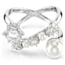 Matrix cocktail ring, Crystal pearl, Round cut, White, Rhodium plated - Swarovski, 5705612