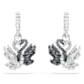 Swan drop earrings, Swan, Black, Mixed metal finish - Swarovski, 5705728