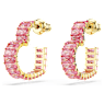 Matrix hoop earrings, Baguette cut, Heart, Small, Pink, Gold-tone plated - Swarovski, 5706340