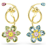 Idyllia drop earrings, Asymmetrical design, Mixed cuts, Flower, Multicoloured, Gold-tone plated - Swarovski, 5709025