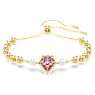 Imber bracelet, Crystal pearl, Heart cut, Heart, Pink, Gold-tone plated - Swarovski, 5711344