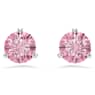 Solitaire stud earrings, Round cut, Pink, Rhodium plated - Swarovski, 5717577