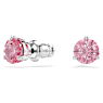 Solitaire stud earrings, Round cut, Pink, Rhodium plated - Swarovski, 5717577