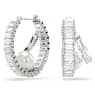 Ariana Grande x Swarovski hoop earrings, Crystal pearl, Baguette cut, White, Rhodium plated - Swarovski, 5720868