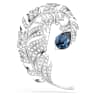 Idyllia 胸針, 混合式切割, 羽毛, 藍色, 鍍白金色 - Swarovski, 5730360