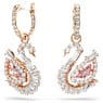 Swan drop earrings, Pavé, Swan, Pink - Swarovski, 5732415