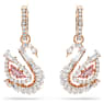 Swan drop earrings, Pavé, Swan, Pink - Swarovski, 5732415
