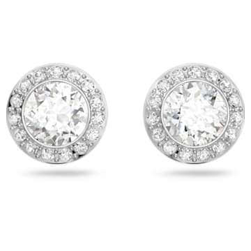 Angelic stud earrings, Round cut crystal, White, Rhodium plated - Swarovski, 1081942