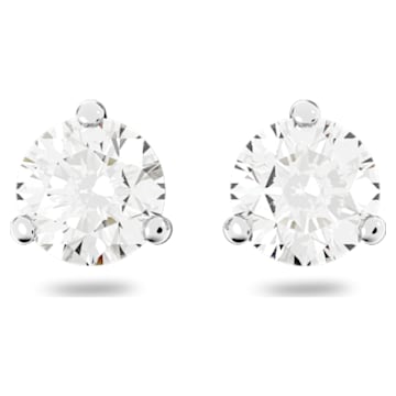 Solitaire stud Earrings, Round cut crystal, White, Rhodium plated - Swarovski, 1800046
