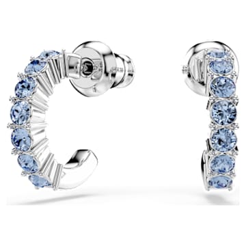 Mini Hoop 大圈耳环, 蓝色, 镀铑 - Swarovski, 5073036