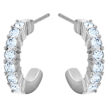 Mini Hoop 大圈耳環, 藍色, 鍍白金色 - Swarovski, 5073036