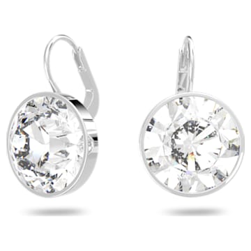 Bella Mini drop earrings, Round cut, White, Rhodium plated - Swarovski, 5085608