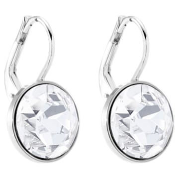 Bella drop earrings, Round cut, Small, White, Rhodium plated - Swarovski, 5085608