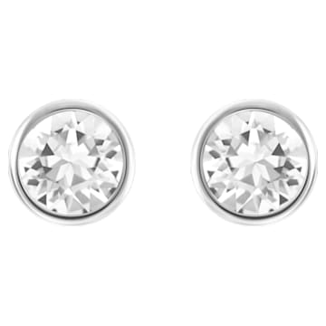 Solitaire stud earrings, White, Rhodium plated - Swarovski, 5101338