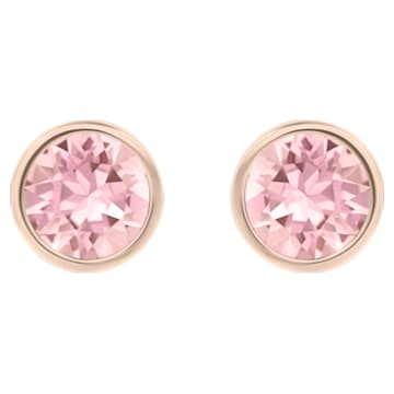Solitaire stud earrings, Round cut, Pink, Rose gold-tone plated - Swarovski, 5101339