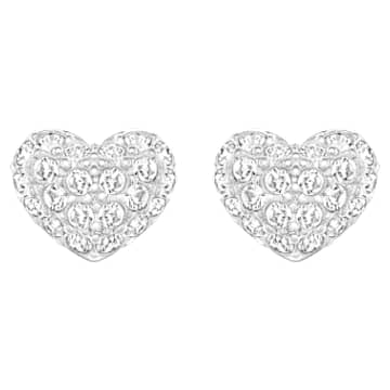 Cercei stud Heart, Inimă, Albi, Placat cu rodiu - Swarovski, 5109990