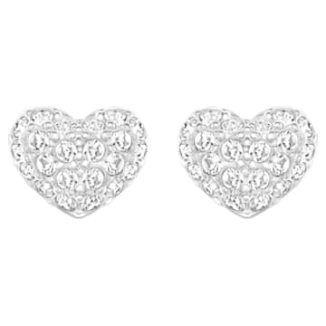 Heart pierced earrings, Heart, White, Rhodium plated - Swarovski, 5109990