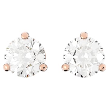 Solitaire Stud Earrings, White, Rose-gold tone plated - Swarovski, 5112156