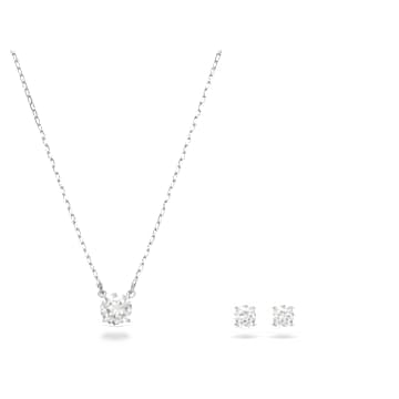 Parure Attract, Taille ronde, Blanc, Métal rhodié par SWAROVSKI