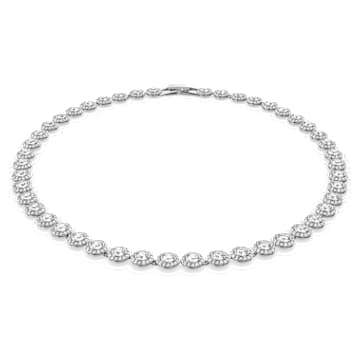 Colier Angelic T ietur rotund Alb Placat cu rodiu Swarovski