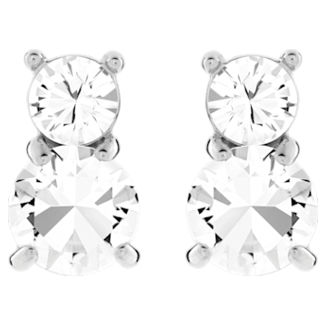 Σκουλαρίκια με καραφάκι Solitaire Double, Λευκά, Επιμετάλλωση ροδίου - Swarovski, 5128808