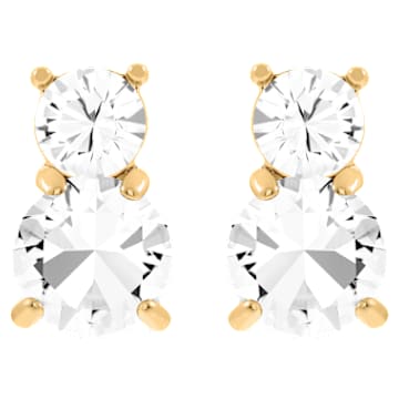 Peckové náušnice Solitaire, Kulatý výbrus, Bílá, Pokoveno ve zlatém odstínu - Swarovski, 5128809