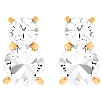 Solitaire Double stud earrings, White, Gold-tone plated - Swarovski, 5128809