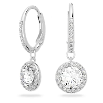 Angelic earrings, Round cut crystal, White, Rhodium plated - Swarovski, 5142721