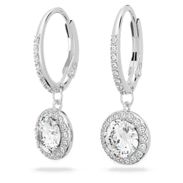 Angelic 水滴形耳环, 圆形切割, 白色, 镀铑 - Swarovski, 5142721