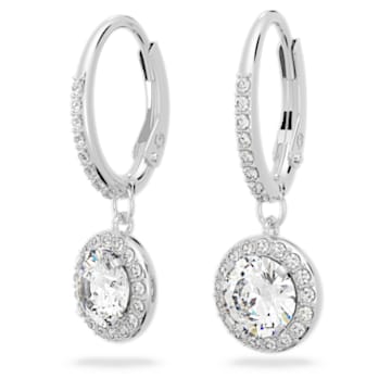 Angelic earrings, Round cut crystal, White, Rhodium plated - Swarovski, 5142721