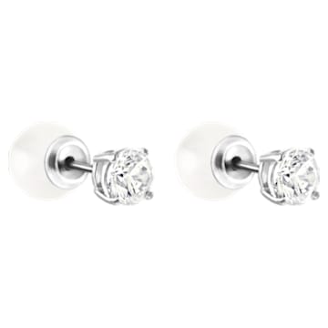 Angelic stud earrings, Round cut, White, Rhodium plated - Swarovski, 5183618
