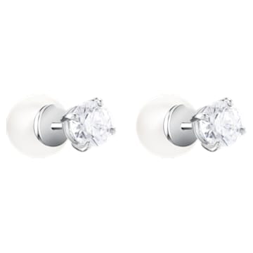 Angelic stud earrings, Round cut crystal, White, Rhodium plated - Swarovski, 5183618