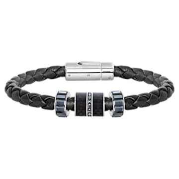 Diagonal Bracelet, Leather, Black, Stainless steel - Swarovski, 5185336