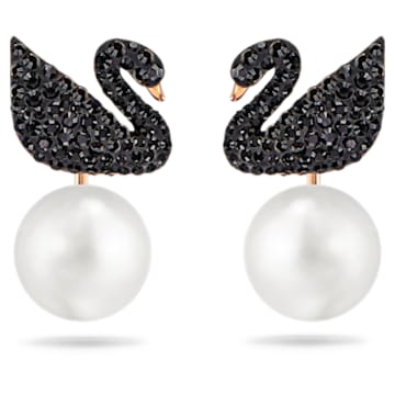 Swarovski Iconic Swan earring jackets, Swan, Black, Rose-gold tone plated - Swarovski, 5193949