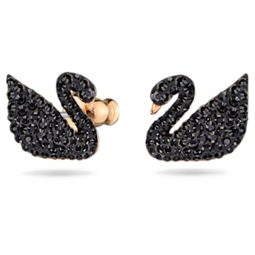 Uhani Swarovski Iconic Swan, Labod, Črna, Prevleka rožnato zlatega odtenka - Swarovski, 5193949