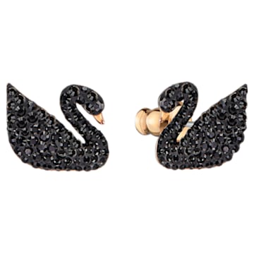 boucles d’oreilles transformables Swarovski Iconic Swan, Cygne, Noir, Placage de ton or rosé - Swarovski, 5193949