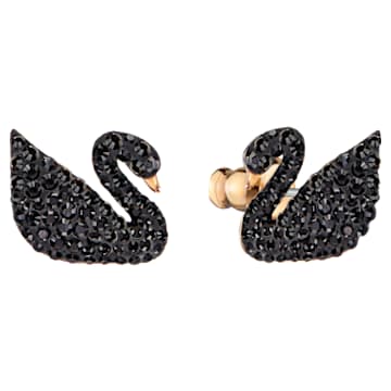 Swarovski Iconic Swan イヤージャケット, スワン, ブラック, ローズゴールドトーン・プレーティング - Swarovski, 5193949