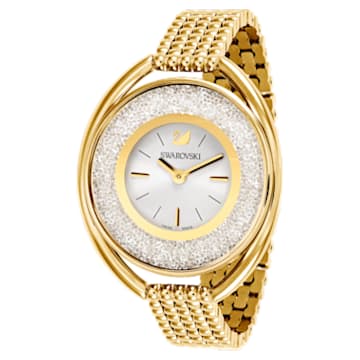 Crystalline Oval Watch, Metal bracelet, White, Gold-tone PVD - Swarovski, 5200339