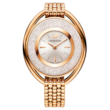 Reloj Crystalline Oval, Brazalete de metal, Blanco, Acabado tono oro rosa - Swarovski, 5200341