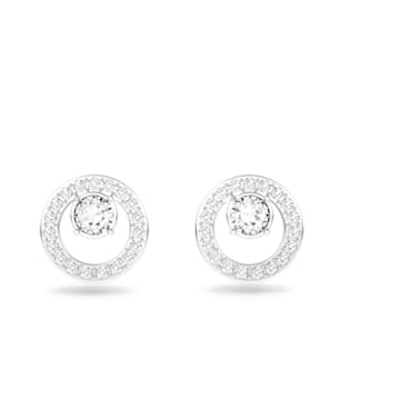 Creativity stud earrings, Circle, White, Rhodium plated - Swarovski, 5201707