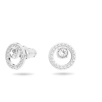 Creativity stud earrings, Circular, White, Rhodium plated - Swarovski, 5201707