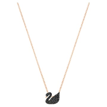 Swarovski Iconic Swan 链坠, 天鹅, 小码, 黑色, 镀玫瑰金色调 - Swarovski, 5204133