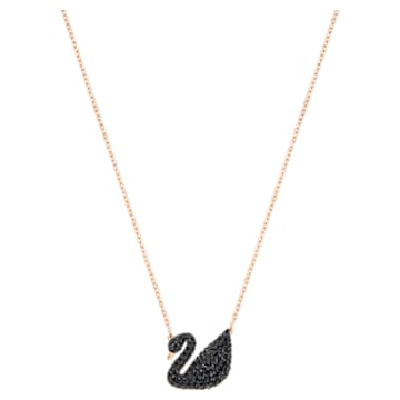 Swarovski Iconic Swan 链坠, 天鹅, 小码, 黑色, 镀玫瑰金色调 - Swarovski, 5204134