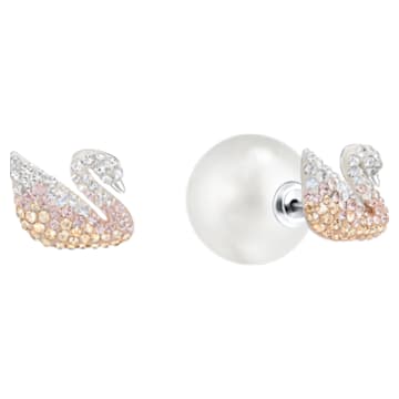 Swarovski Iconic Swan stud earrings, Swan, Beige, Rhodium plated - Swarovski, 5215037